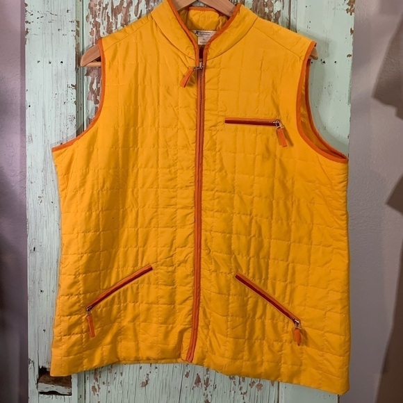 Women’s Christopher & Banks yellow w orange border quilted zipper vest size XL - Picture 1 of 7